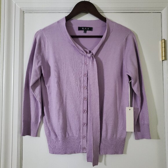 Purple Mak Tie Neck Cardigan - Picture 1 of 4